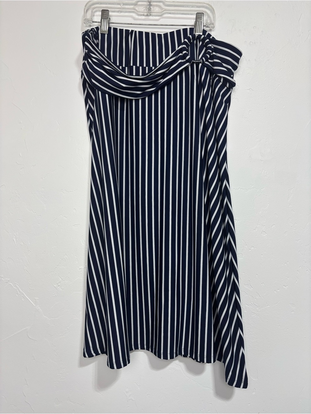 Robert Louis Women's XL Blue White Striped A-Line Knee Skirt Pull On Stretch
